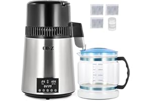 CO-Z 1750W Countertop Water Distiller with Dual Temperature Display Timer, 1.1 Gallon Distilled Water Machine with Glass Cont