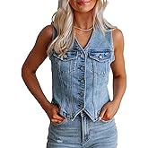 ECDAHICC Jean Vests for Women Crop Denim Top Button Down Waistcoat Vest Tank Tops Casual Sleeveless Jacket