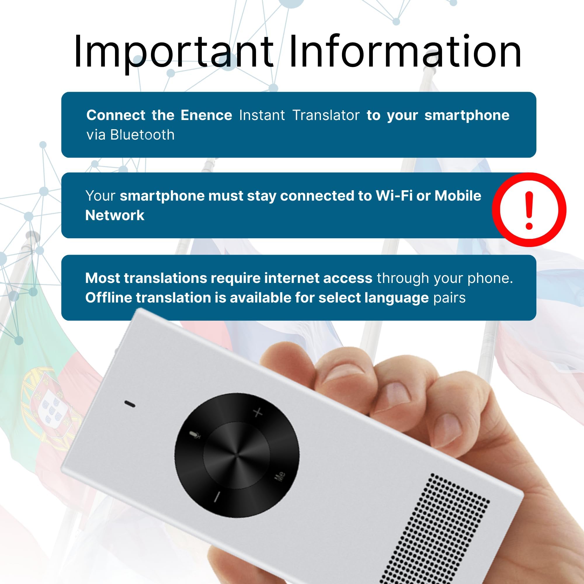 Enence PRO Language Translator Device, Real-Time Voice Translation, Instant Pocket AI Translator Device, Support 60+ Languages. Traductor for Business, Study Travel traductor de Ingles español