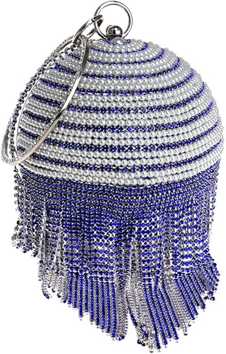 Amazon Co Jp イブニングバッグクラッチ ブライダルウェディングカクテル ハンドバッグプロムバッグのためのビーズクラッチバッグイブニングバッグと女性のボールパターンドリル 女性向け 色 青 ホーム キッチン