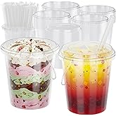 100 Sets Clear Plastic Buckets with Lids and Straws, 32 Oz Drink Bucket with Handle Disposable Cocktail Pails for Beach Pool Halloween Football Parties Bar Beer