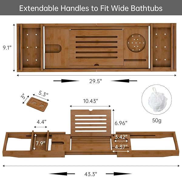 BAMBOO BATHTUB TRAY FOR LUXURY BATHROOM, EXPANDABLE PREMIUM BATH TRAY WITH SOAP TOWEL BOOK HOLDER, LUXURY SPA WOODEN BATH TABLE FOR READING LAPTOP OVER THE CLAWFOOT WALNUT