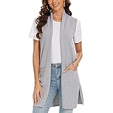 INKOFF Women's Long Knit Cardigan Vest Sleeveless Sweater Pockets Open Front Draped Duster Vest Casual