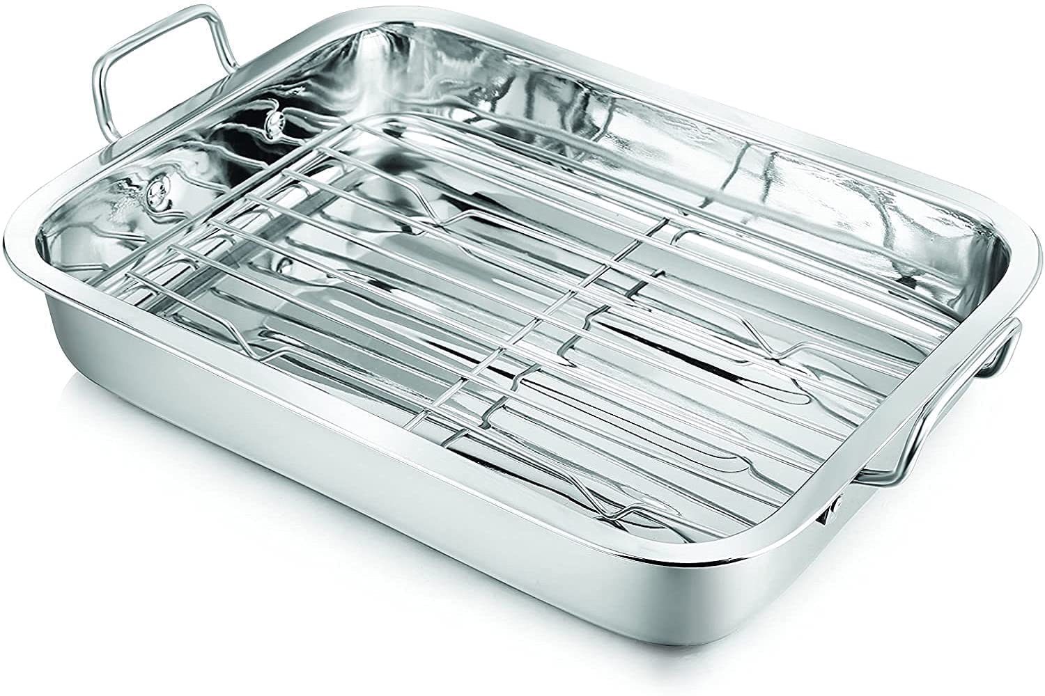 Penguin Home Premium Stainless Steel Roasting Pan with Rack - Compatible with All Hob Types Except Induction - Sturdy & Heavy-Duty - Removable Grill, Roasting Tin with Handles - Large 37 x 28cm