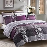 SLEEPBELLA Comforter Queen Size, 600 Thread Count Cotton Grey Paisley & Purple Comforter Sets, Down Alternative Bedding Set 3Pcs(Queen, Purple Paisley)