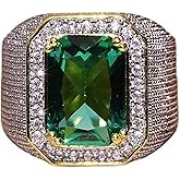Mens Emerald Ring 925 Silver Men's Luxurious Green Gemstone Ring for Men Jewelry Mens Wedding Engagement Rings 18K Gold Plated Green Gemstone Ring Square Cut Cubic Zirconia Eternity Ring Band (11)