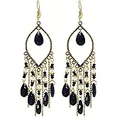 Coadipress Long Bohemian Drop Dangle Earrings for Women Retro Colorful Tassel Statement Drop Earrings Beaded Tassel Chandelier Earring Boho Elegant Jewelry