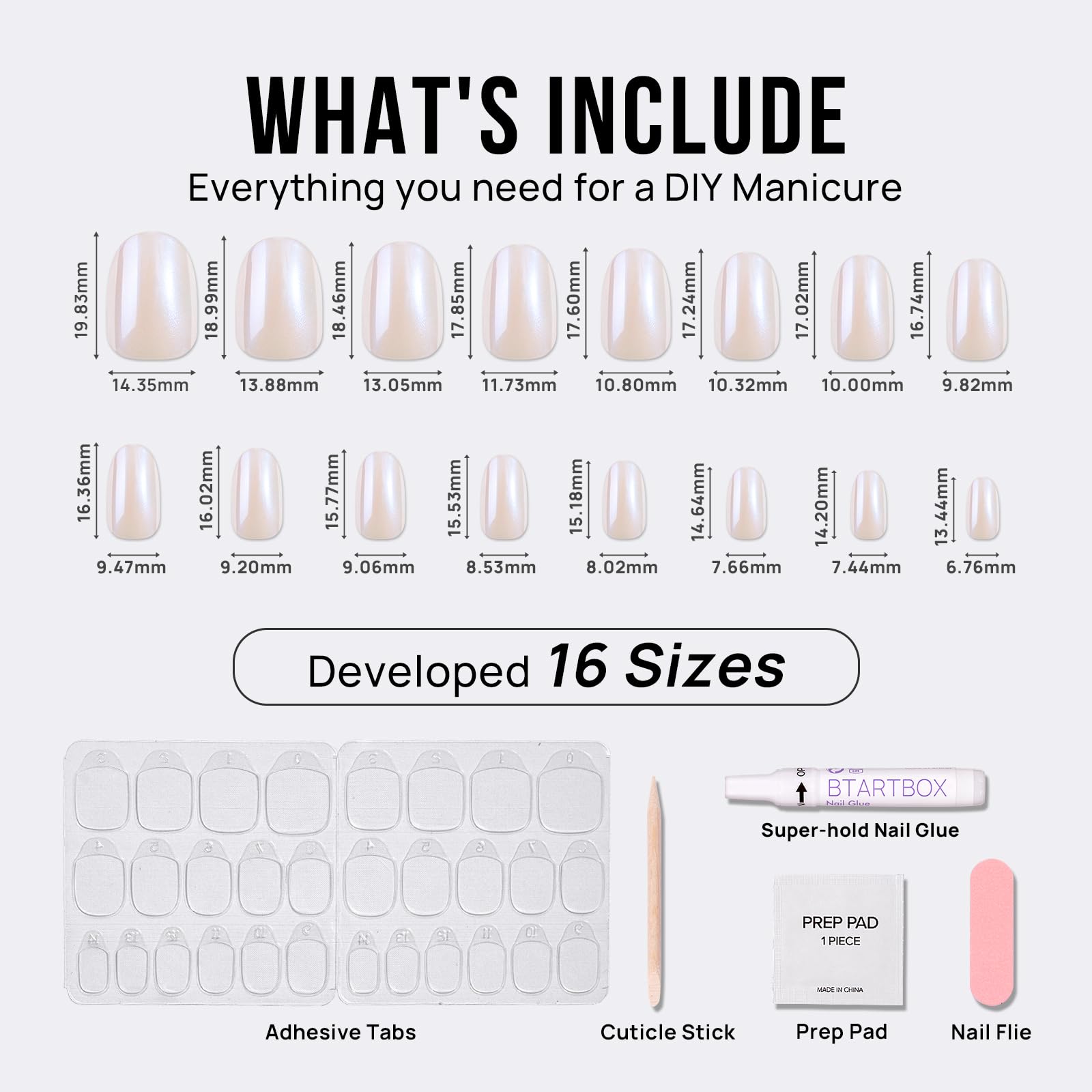 BTArtbox Press On Nails Short - Soft Gel Chrome Press on Nails Short Oval Nails Fake Nail with Nail Glue, Fit Perfectly, Reusable Glue On Nails in 16 Sizes, Chrome Pearl - Image 5