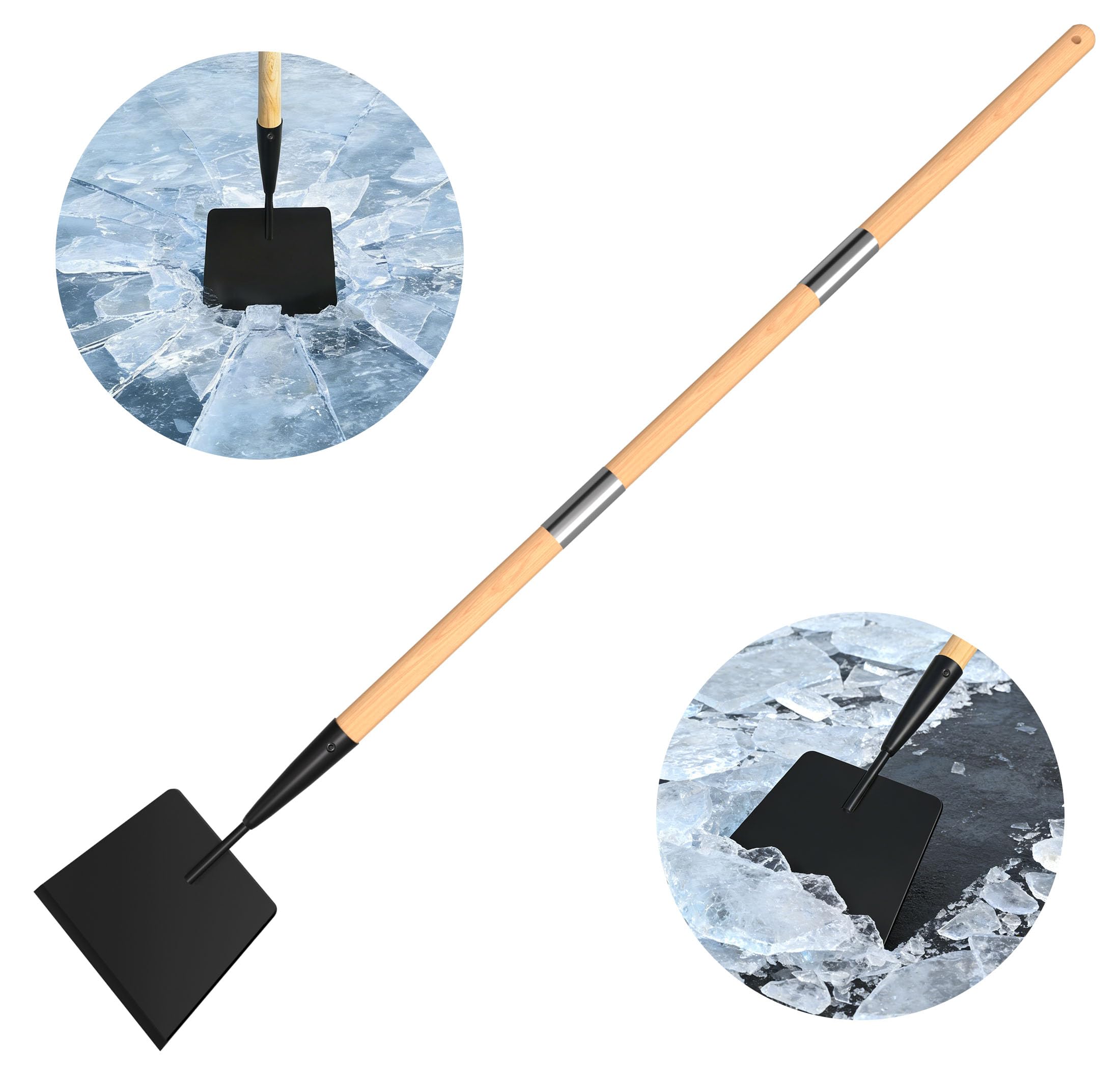 Photo 1 of Wooden Handle Ice Scraper&Chopper for Driveway Sidewalk, Heavy Duty Ice Chipper, Ice Breaker Tool, Ice Shovel&Chisel&Spud, Floor Scraper for Ice Removal(56In)