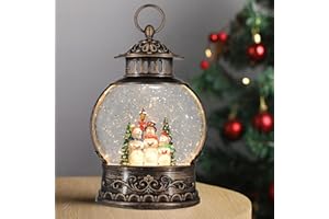 Manortang Christmas Snowman Globe Lantern, Musical Light with Timer, Plug-in & Battery Operated Water Glittering Snowflake for Christmas Decorations Holiday Festival Thanksgiving Gifts Indoor Decor
