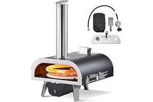 VEVOR Dual Fuel Outdoor Pizza Oven, 12" Auto-Rotating Propane & Wood Pellet Pizza Ovens, Multi-Fuel Pizza Maker with Electric Rotation System & Thermometer, for Outside Patio Camping & Backyard