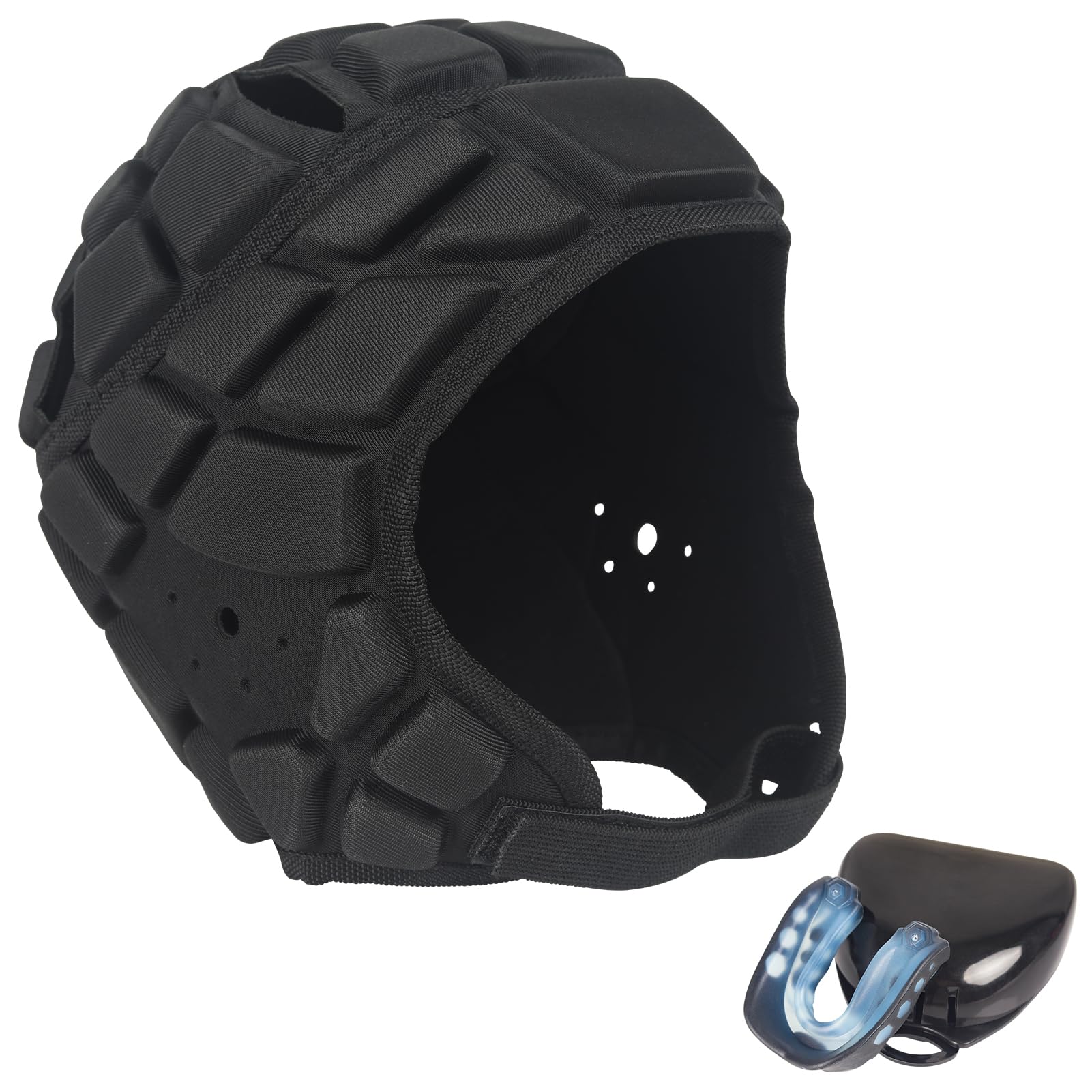 Photo 1 of Universal Soft Shell Flag Football Helmet with Mouth Guard, 7v7 Rugby Helmet Adjustable Breathable Head Protection Scrum Cap for Youth Kids