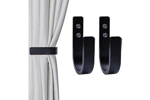 OCIOLI 2 Pack Curtain Tiebacks Wood Curtain Holdbacks U Shaped Curtain Hooks Curtain Tie Backs Wall Mount Curtain Holder Curtain Pull Backs Tie Backs for Curtains (Black, 2)