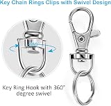 YHYZ Keychain Clips Swivel Set 3 Sizes Lobster Claw Hooks with Rings Silver view 6
