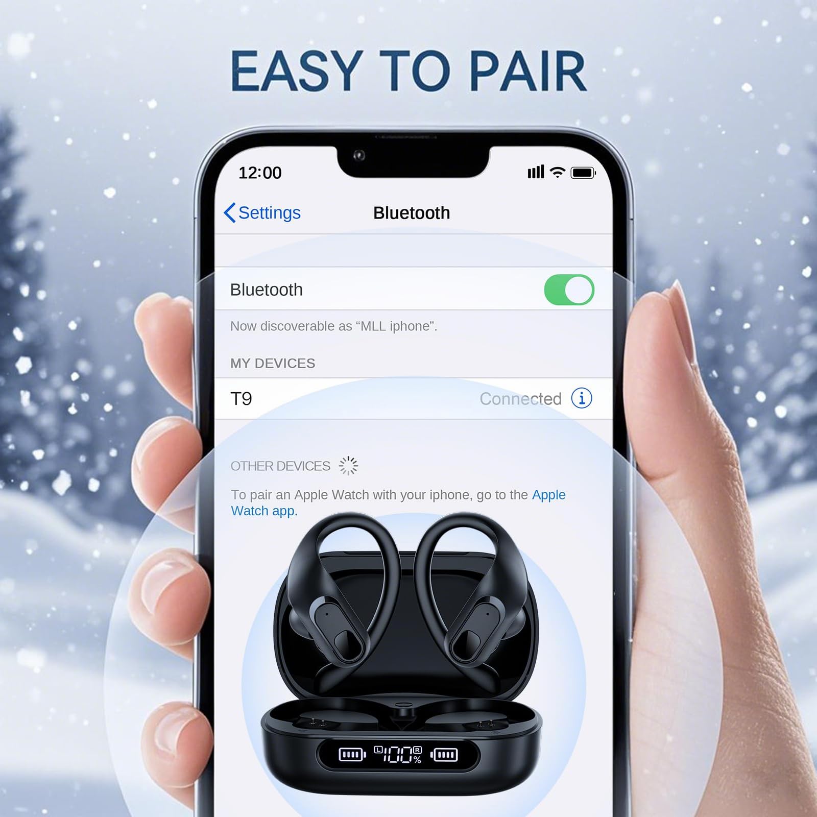 occiam Wireless Bluetooth Earbuds Sport Ear Buds Workout Headphones 96H Playback in-Ear Earphones with Earhooks Buit-in Mic Button Control Bass Stereo Headset for Gym Exercise Running Black