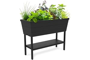 Keter Urban Bloomer 12.7 Gallon Raised Garden Bed and Outdoor Herb Garden Planter with Self Watering Gauge and Drainage Plug, Dark Grey
