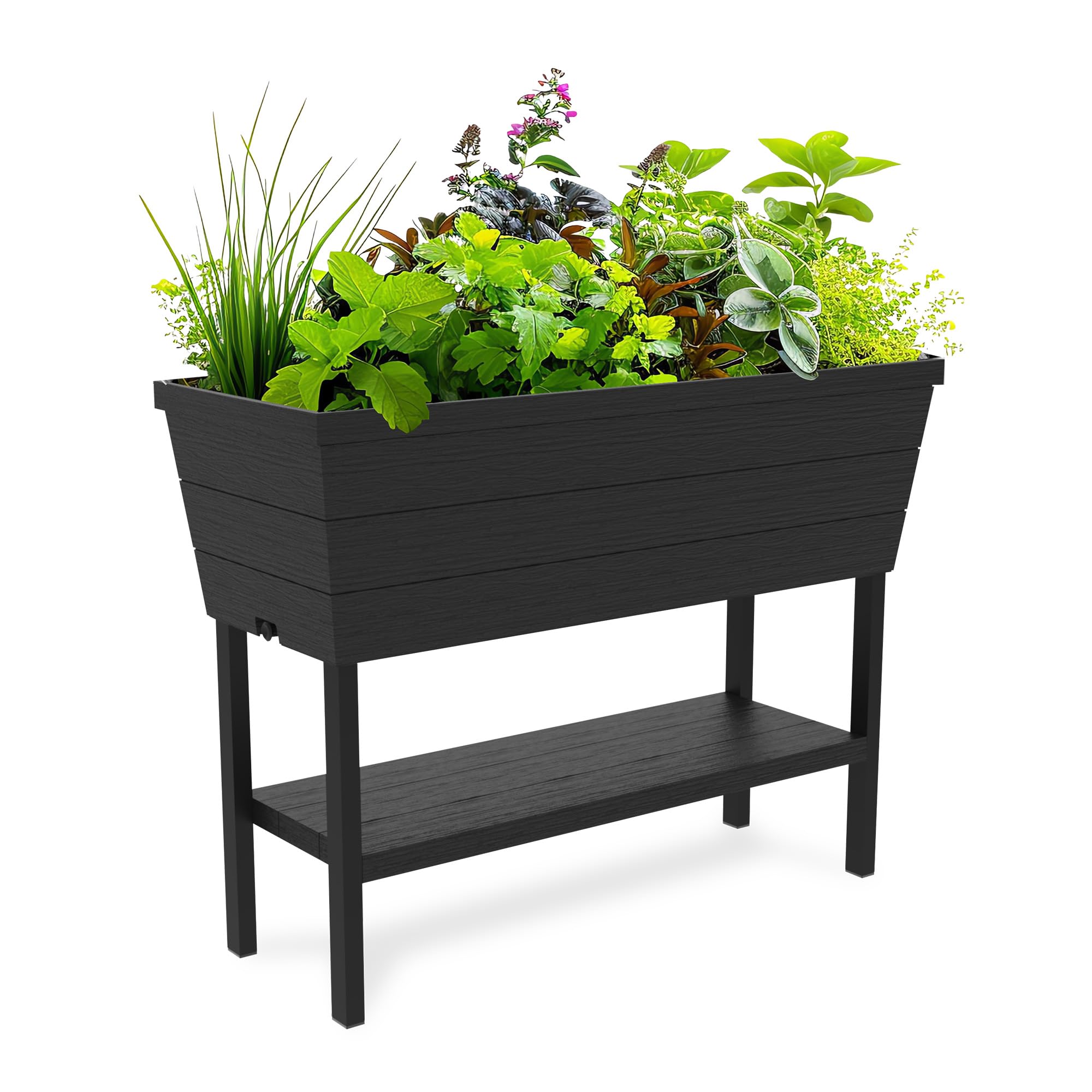 Keter Urban Bloomer 12.7 Gallon Raised Garden Bed and Outdoor Herb Garden Planter with Self Watering Gauge and Drainage Plug, Dark Grey Image