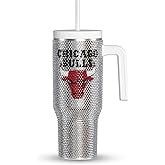 Hydrapeak x NBA Officially Licensed Chicago Bulls Voyager 40 oz Stainless Steel Bling Tumbler with Handle, Insulated Rhinestone Water Bottle With Straw & Lid, Includes Gift Box