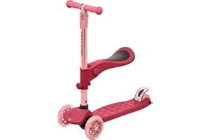Retrospec Chipmunk Plus Kids’ Kick Scooter 3+ Years - Height Adjustable 3 Wheel Scooters - Learn to Steer, Foldable Seat, LED