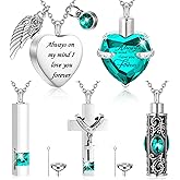 Fumete 5 Pcs Urn Necklace for Ashes Cremation Keepsake Necklace for Ashes of Loved Heart Cross Cubic Stainless Steel Memorial Locket Urn Keepsake Jewelry for Women Men, 5 Styles