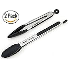 Daily Kitchen Tongs Set - Stainless Steel Tongs for Cooking - Salad Tongs with Silicone Tips (Black)