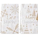 Siilues Christmas Kitchen Towels 18x26 Inch Set of 2, Gold Silver Tree Snowflake Merry Christmas Dish Towels Let It Snow Seasonal Winter Decorations for Home Drying Dishcloth