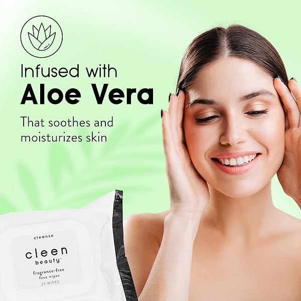 CLEEN BEAUTY FRAGRANCE FREE FACE WIPES | SOOTHING AND MOISTURIZING MAKEUP REMOVER WIPES WITH ALOE VERA | BIODEGRADABLE MAKEUP WIPES WITH ALOE VERA | MAKEUP REMOVER PADS – PARABEN FREE | 25 COUNT