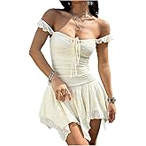 WDIRARA Women's Textured Tie Front Sleeveless Mini Dress Asymmetrical Ruffle Cowgirl Cami Dresses