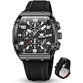 OLEVS Watches for Men Luxury Large Face Dress Men's Watches Silicone Strap Waterproof Chronograph Nice Analog Quartz Casual Mens Wrist Watch Relojes para Hombres(Black/Red/White Strap)