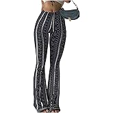 Milumia Women's Boho Yoga Leggings High Waisted Hippie Flared Pants Bell Bottoms