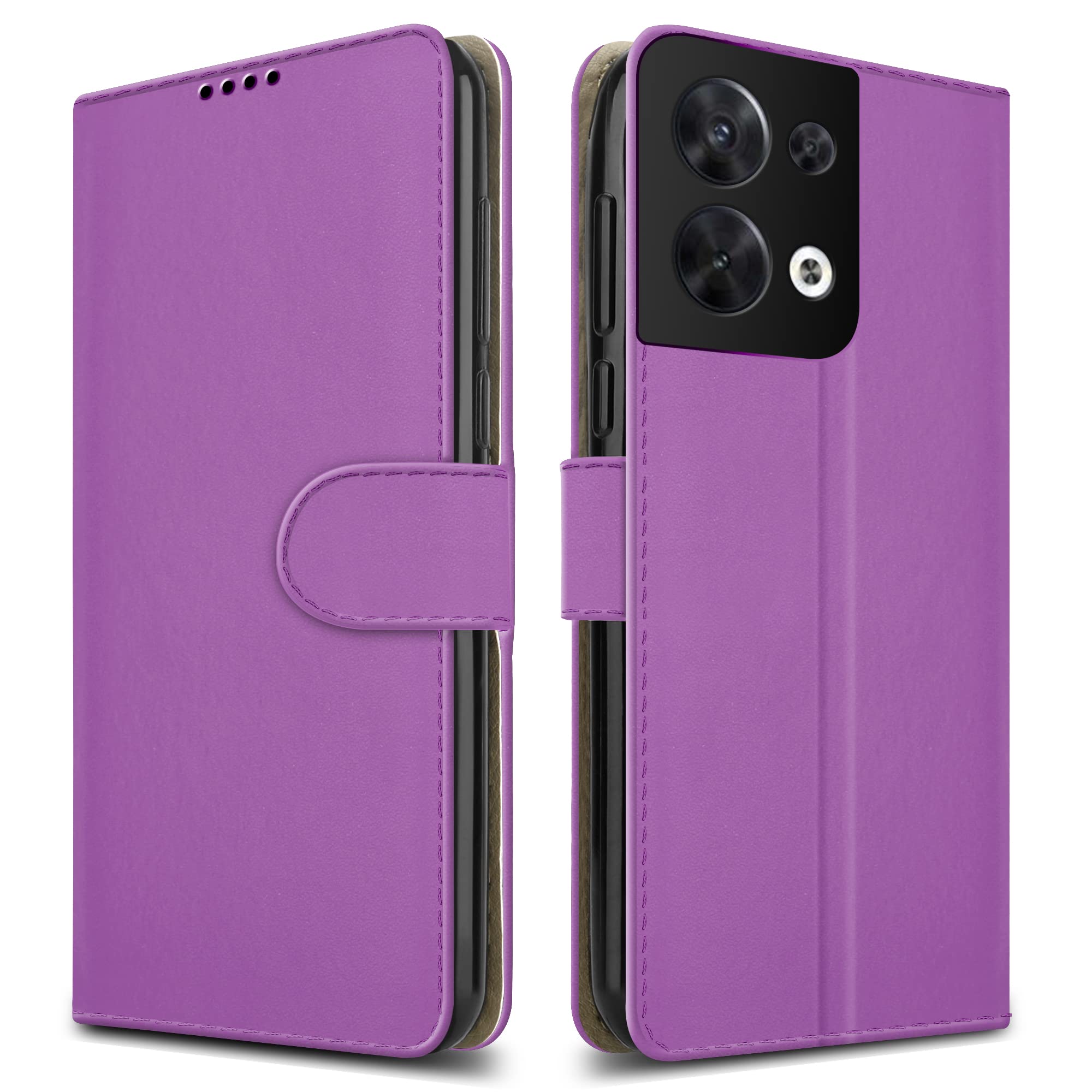 PIXFAB For Oppo Reno 8 5G Leather Phone Case, Magnetic Closure Full Protection Book Folio Design, Wallet Case Cover [Card Slots] and [Kickstand] For Oppo Reno 8 5G - Purple