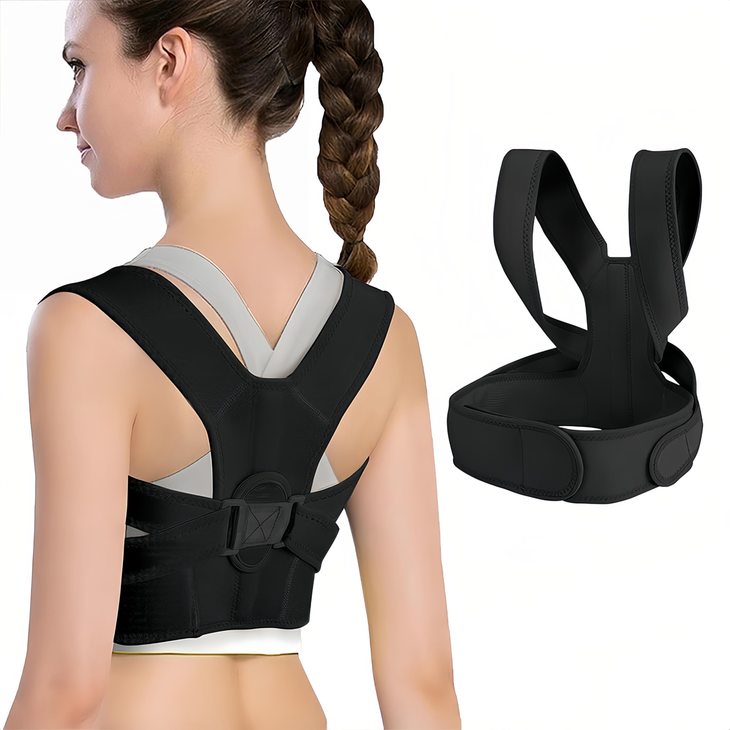 flintronic Posture Correcto for Men and Women, Breathable Back Brace, Back Support Back Straightener, Adjustable Lumbar Shoulder Belt, for Body Correction, Relieve Back, Shoulder Pain, Black (M)