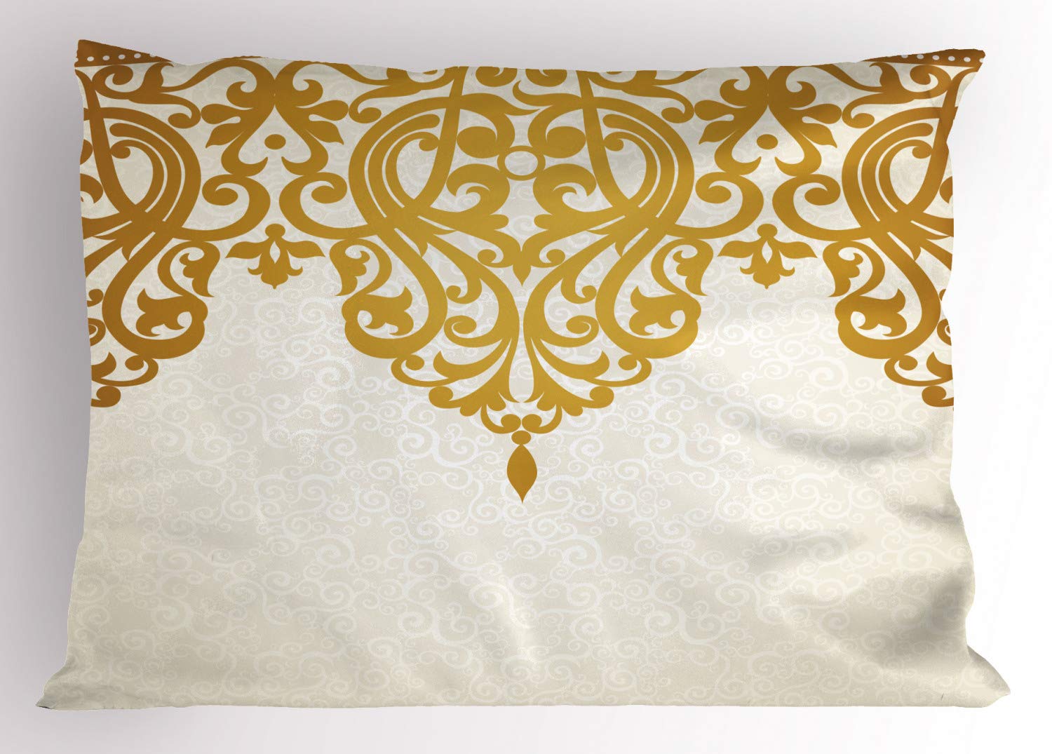 ABAKUHAUS Victorian Pillow Sham, Medieval Baroque Art, Decorative Standard Queen Size Printed Pillowcase, 30" X 20", Pale Brown Cream
