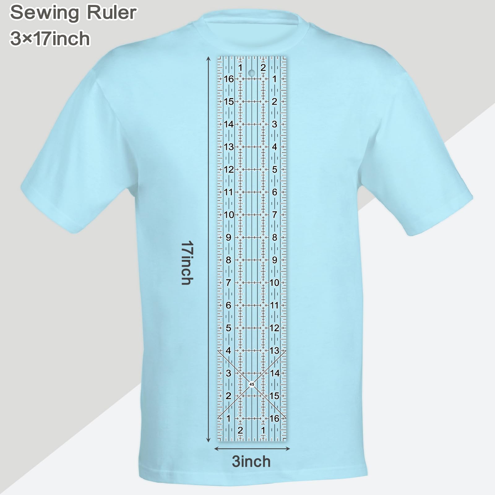 Acrylic Quilters Ruler,Sewing Ruler,3-Inch by 17-Inch, Non Slip Rings 15 Pieces for Quilting and Sewing (Clear)