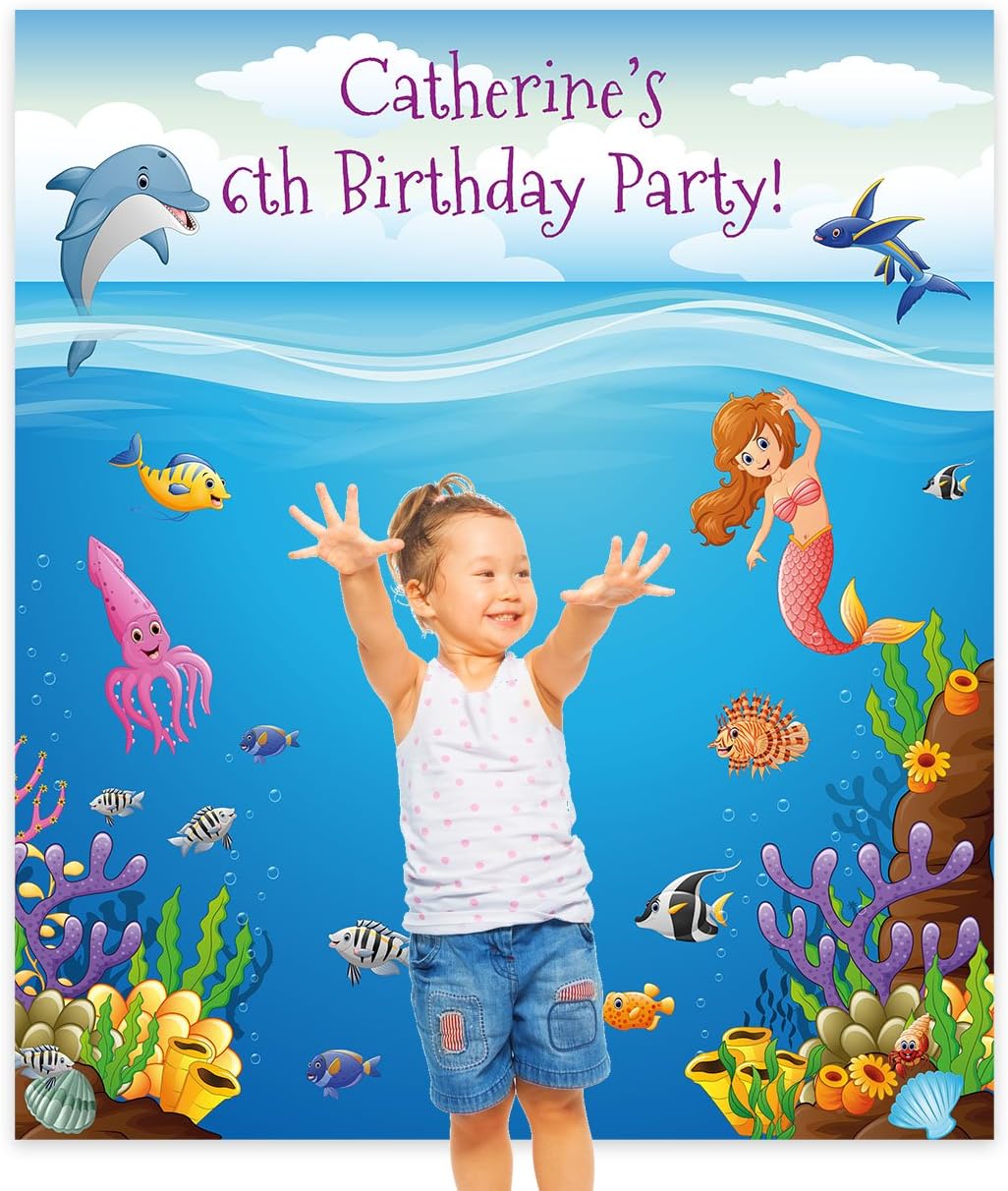 Paper Themes Personalised Kids Party Photo Backdrop - Mermaid