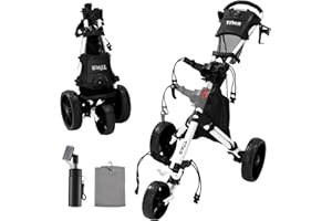 Tivor 3 Wheel Golf Push Cart, Lightweight Push Cart Golf One-Click Folding, Adjustable Height Pushcart for Golf Bags, Compact Design for Ladies, Junior Golfers