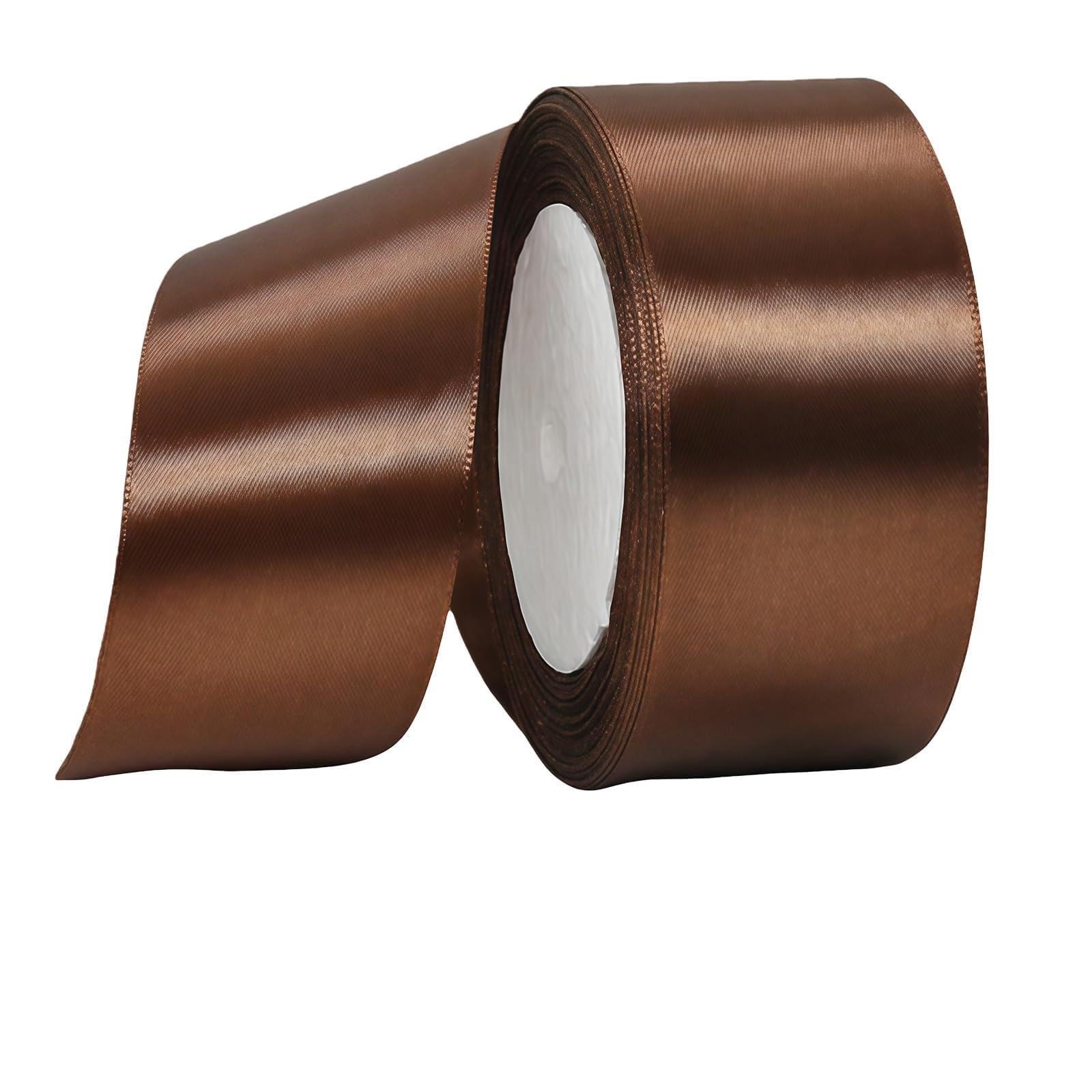 Coffee Ribbon 50mm for Gift Wrapping 22M,Coffee Satin Ribbon 50mm Wide for Crafting Cake,Hair Bow,Polyester Ribbon Christmas Decoration,Wedding Car Decor