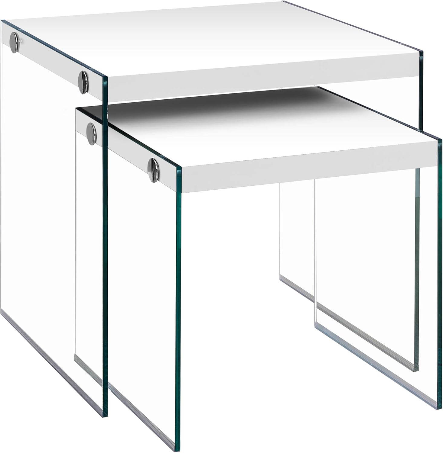 Monarch Specialties ,Nesting Table, Tempered Glass, Glossy White: Furniture & Decor