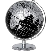 EXERZ 5.5 Inches Mini World Globe Black Rotating Desktop Globe | With Stainless Steel Base for Home Office School Ideal for Everyday Home School Office Travel and Gifting