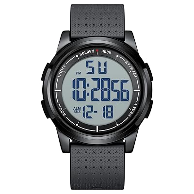GOLDEN HOUR Ultra-Thin Minimalist Sports Waterproof Digital Watches Men with Wide-Angle Metal Case Bright Display Rubber Strap Wrist Watch for Men Women in Black