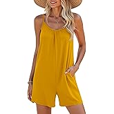 LILBETTER Womens Summer Casual Loose Rompers Sleeveless Stretchy Short Jumpsuits with Pockets