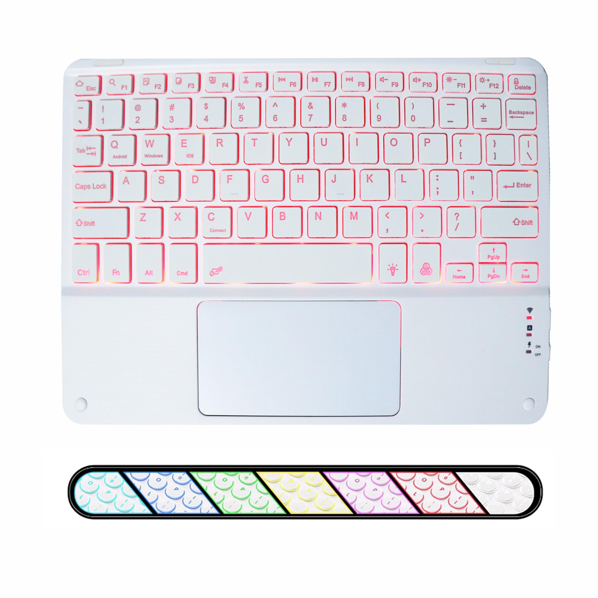Photo 1 of Wireless Backlit Bluetooth Keyboard with Touchpad,10 inch Ultra Slim 7Colors Backlit Portable Rechargeable Keyboard with Trackpad for IPad/IPad Pro iOS Android Tablets Windows Laptop PC(White)