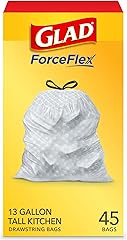 Glad ForceFlex Tall Kitchen Drawstring Trash Bags, 13 Gallon, 45 Count (Package May Vary)