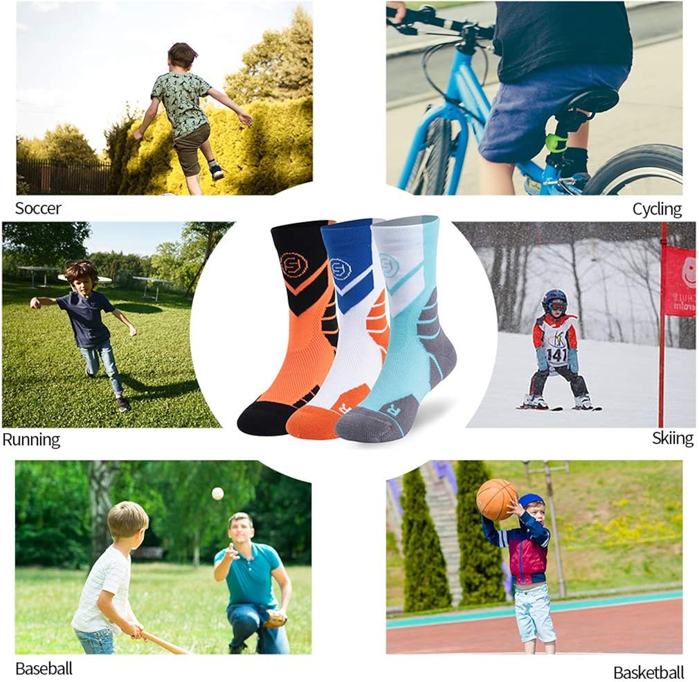 Cycling Socks for Boys Girls, Forcool Cushioned Spring Running Walking Sports Crew Socks, 1/3 Pairs: Clothing