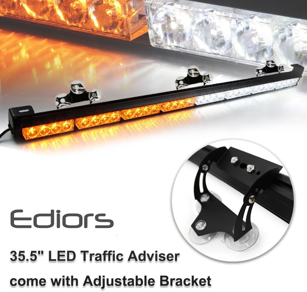 35.5" 32 LED 13 Flashing Strobing Modes High Intensity Law Enforcement Traffic Advisor Emergency Hazard Warning Strobe Light Bar Kit for Truck Undercover Vehicle w/Adjustable Large Suction Cup Bracket