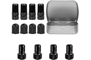12pcs Bike Presta Valve Adapter Sets, Aluminum Alloy and Plastic Bicycle Adaptors and Valve Caps with Storing Box Bike Tire A