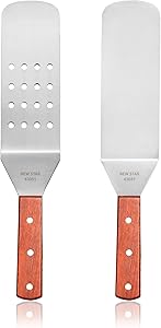New Star Foodservice 43051 Wood Handle Flexible Grill Spatula Set, 14.5", Silver