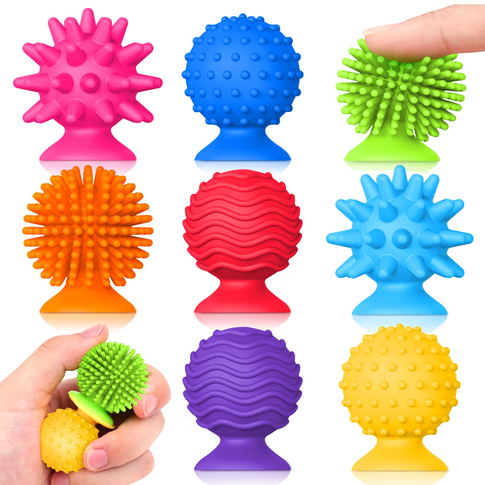 Sensory Fidget Toys Kids Adults: 8 Pack Textured Suction Toys for Autism Kids - Fidget Suction Toys for Classroom - Anxiety Fidgets for Students Classroom Prize - Sensory Suction Toys for Girls Boys