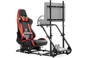 Dardoo G923 Racing Simulator Cockpit with Monitor Mount Fits for Logitech/Thrustmaster G25 G27 G29 G920 T150 T300,Simulator Cockpit with red Seat,Without Wheel,Pedal,Shift and Monitor