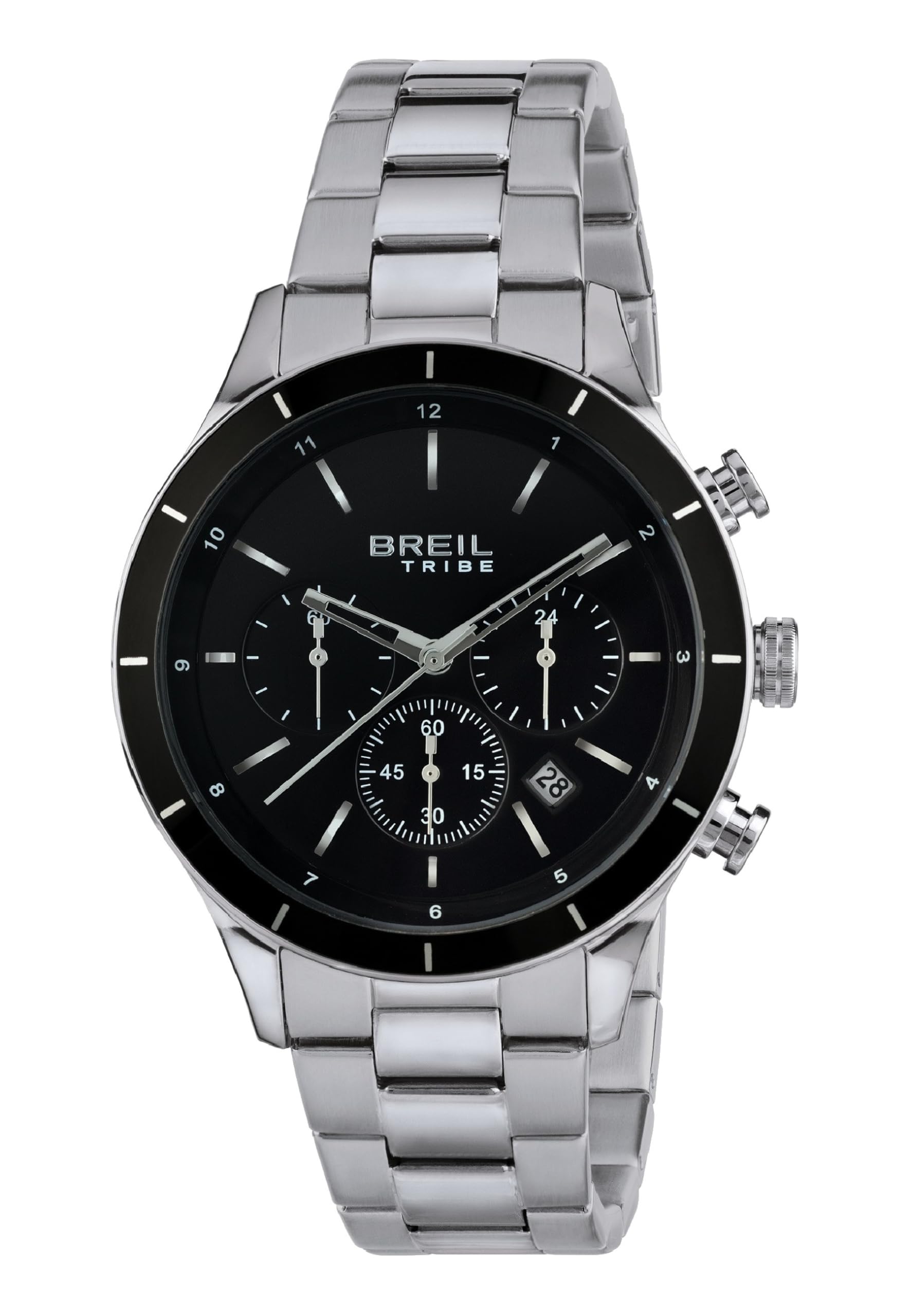 Breil Men's Dude Watch Collection Mono-Colour Black dial Chrono Quartz Movement and Steel Bracelet EW0447